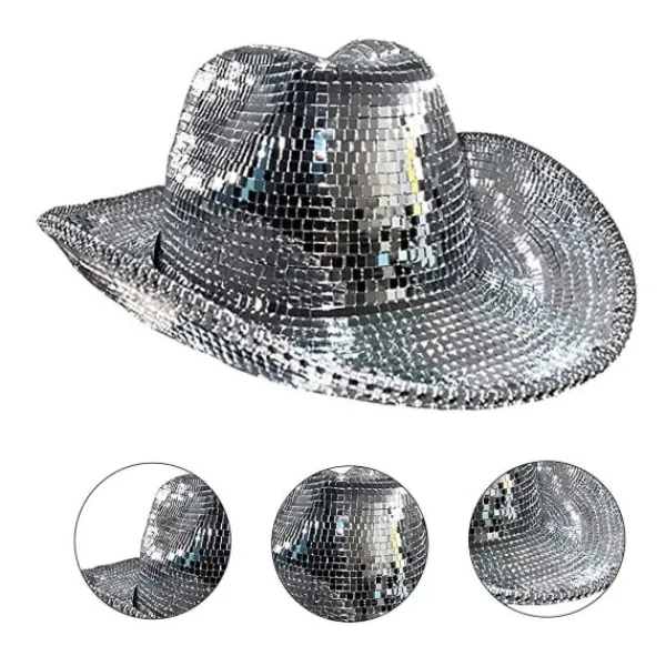 Disco Cowboy Hat Full Spegel Western Top Hat Holiday Ball Dress Up> Huvudbonader