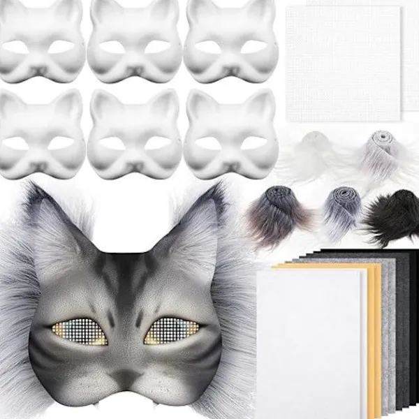 DIY Maskset - Tomma Kattmasker, Fuskpälstyg, Filt Tyg, Plastnät 23 Delar B> Tillbehör