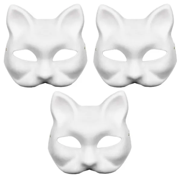 DIY tomma kattmasker, 6-pack omålade rena vita graffiti ansiktsmasker katt vit pappersmask med målarpenslar för dekorationshantverk> Masker
