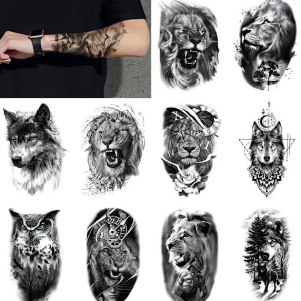Djur Svartvitt Arm Vattentäta Tatueringsklistermärken> Smink