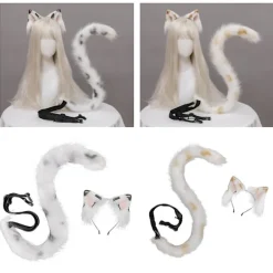 Djursvans med kattöron, hårbåge, plyschhuvudbonad, cosplay, festtillbehör (F)><noscript><img width=