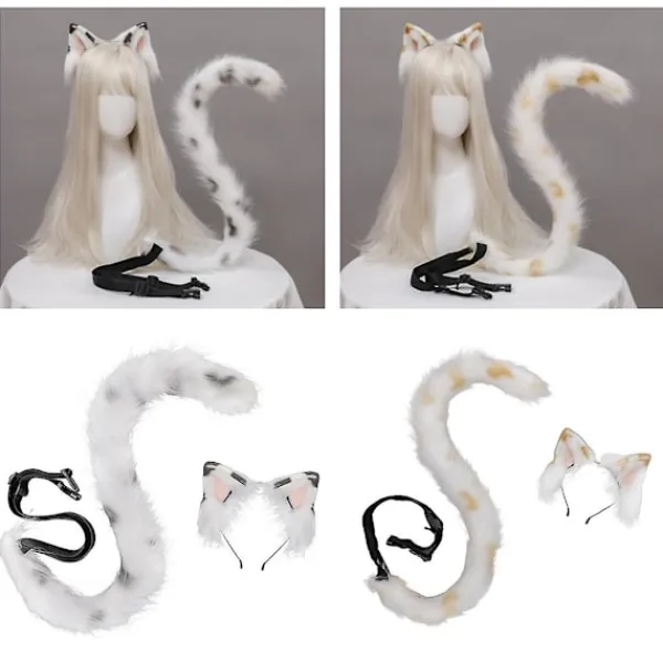 Djursvans med kattöron, hårbåge, plyschhuvudbonad, cosplay, festtillbehör (F)> Tillbehör