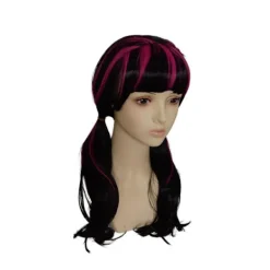 Draculaura Cosplaydräkt Peruk Lång Svart Rosa Värmeeständig Syntetiskt Hår Halloweenfest Rollspel Karneval Rekvisita><noscript><img width=
