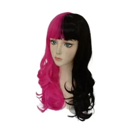 YUJDA Draculaura Cosplay-kostym med peruk, lång svart och rosa värmebeständig syntetisk hår, Halloweenfest, rollspel, karnevalrekvisita> Peruker