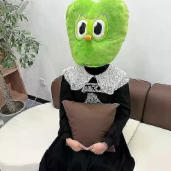 Duolingo grön uggla huvudbonad plyschdocka kudde hänge><noscript><img width=