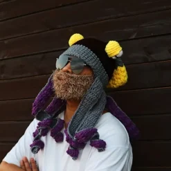 /EA/Bläckfiskhatt för vuxna med tentakler, handgjord stickad bläckfiskhatt, jul> Huvudbonader