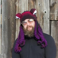 /EA/Bläckfiskhatt för vuxna med tentakler, handgjord stickad bläckfiskhatt, jul> Huvudbonader