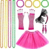 /EA/Dam 80-tals Festkläder Tillbehör Retro Party Kostym Set Vuxen Tutu Kjolar Neon Fisknätshandskar Pärlhalsband Armband Örhängen (Roseröd)> Tillbehör
