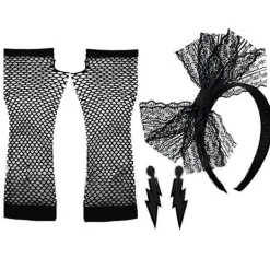 /EA/Dam 80-tals Festkläder Tillbehör Retro Party Kostym Set Vuxen Tutu Kjolar Neon Fisknätshandskar Pärlhalsband Armband Örhängen (Roseröd)> Tillbehör