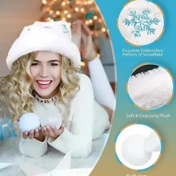 /EA/Vit tomtemössa för vuxna med julplyschhatt och blå snöflinga> Huvudbonader