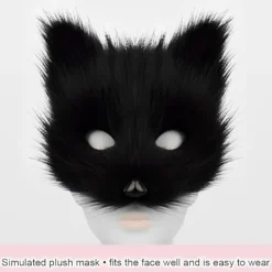 EURL (ee) Plyschmask med rävsvans och öron set, katt svans räv kostym cosplay kostym med kattöron och tasshandskar halloween cosplay svart och vit. | Fyndiq><noscript><img width=