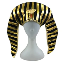 Egyptisk Farao Kostym Faraohatt Kung Huvudbonad Förgylld Kobra Kung för Klä Upp Fest Tillbehör><noscript><img width=