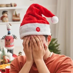 Elektrisk Jultomteluva som Sjunger och Dansar - Batteridriven Röd Plyschluva med Svingande Tomte - Juldekoration och Present> Tillbehör