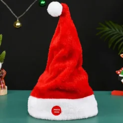 Elektrisk Jultomteluva som Sjunger och Dansar - Batteridriven Röd Plyschluva med Svingande Tomte - Juldekoration och Present><noscript><img width=