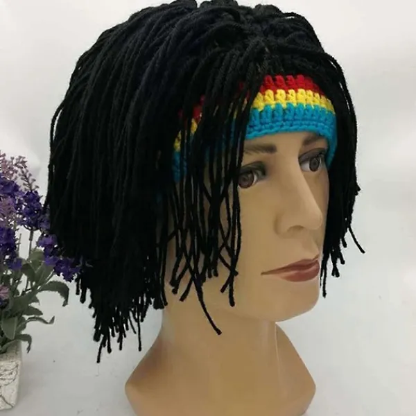 En Perukmössa Herrkepsar Hip Hop Mössa Handgjord Virkad Varm Vinterhatt Gorro Halloween Jul Födelsedagspresenter Rolig Partyperuk> Peruker