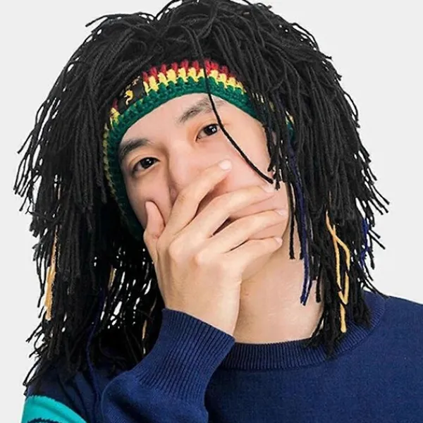 En Perukmössa Herrkepsar Hip Hop Mössa Handgjord Virkad Varm Vinterhatt Gorro Halloween Jul Födelsedagspresenter Rolig Partyperuk> Peruker