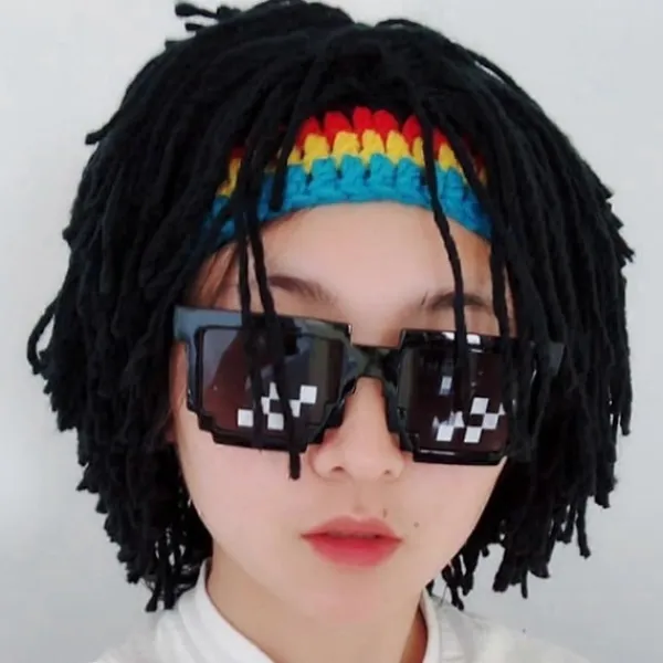 En Perukmössa Herrkepsar Hip Hop Mössa Handgjord Virkad Varm Vinterhatt Gorro Halloween Jul Födelsedagspresenter Rolig Partyperuk> Peruker