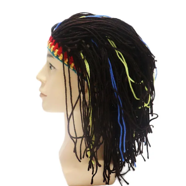 En rolig, kreativ, handgjord hatt peruk hatt, Xinqiao Herrstickad Skägg Hatt Reggae Hårstil Rasta Mössa Roliga Hattar> Peruker