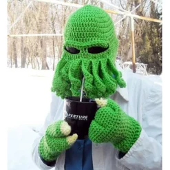 En rosa bläckfiskhatt, rolig riddarhjälmsmössa med skägghatt, handgjord stickad vintertjock mössa, bläckfiskhatt, Halloween Cosplay skidmask> Huvudbonader