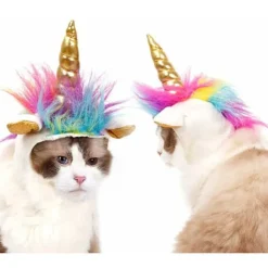 Enhörningshatt för husdjur, för katter och små hundar, valp, kattkostym, accessoar för Halloween, cosplay, manmössa><noscript><img width=