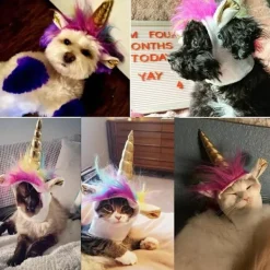 Enhörningshatt för husdjur, för katter och små hundar, valp, kattkostym, accessoar för Halloween, cosplay, manmössa><noscript><img width=