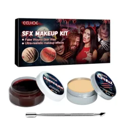 Ett realistiskt SFX-sminkset perfekt för Halloween och cosplay, med lättanvända ärr-, sår-, brännskade- och lacerationseffekter.> Smink