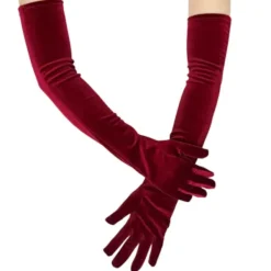LEIGELE Extra långa sammetshandskar i vintagestil, stretchiga damhandskar för kvällen, röda kostymtillbehör (LGL)> Tillbehör