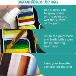Face Paint Kit 1-Stroke 12 Split Cake Palette, Vattenaktiverad Kroppsmålningssats med 3 Penslar 2 Svampar><noscript><img width=