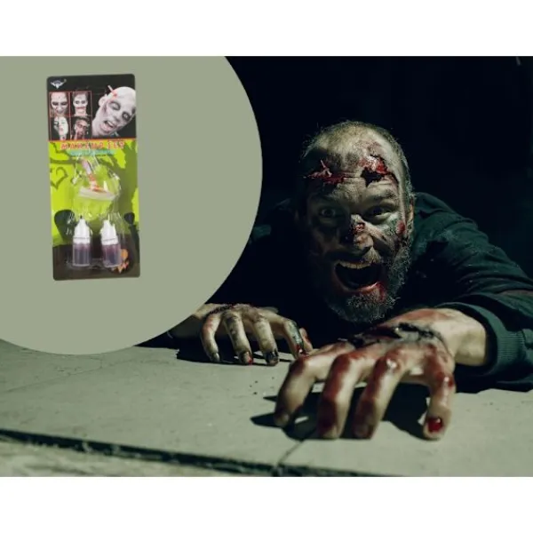 Fake sår makeup kit halloween makeup kit med blod fast i penna> Smink