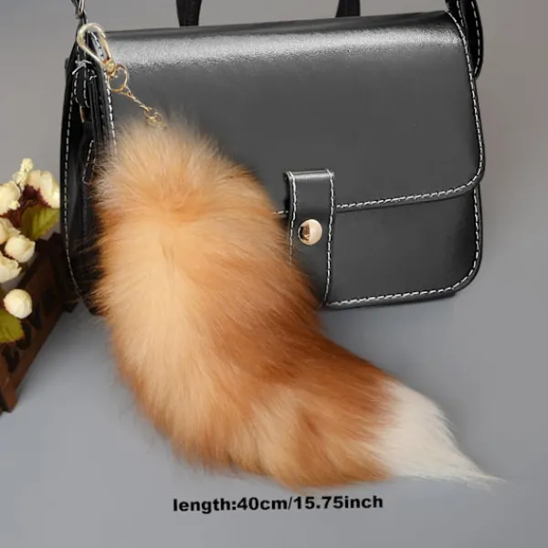 Falsk rävsvans, 40 cm djursvans, fluffig fuskpälssvans, realistisk rävsvans, nyckelring, plånboksdekoration rävsvans, rollspel, gyllene-WELLNESS> Tillbehör