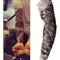 Superp Falsk tatuering armhylsa, armstrumpor Halloween tatuering cyklist basketboll solskydd sleevelet> Smink