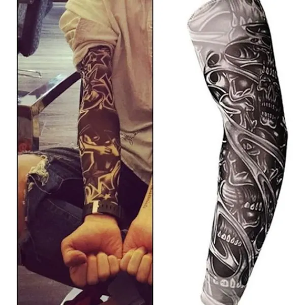 Superp Falsk tatuering armhylsa, armstrumpor Halloween tatuering cyklist basketboll solskydd sleevelet> Smink