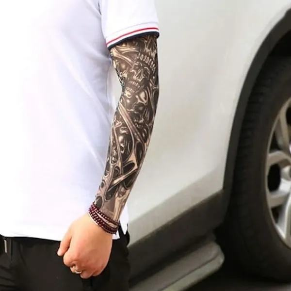 Superp Falsk tatuering armhylsa, armstrumpor Halloween tatuering cyklist basketboll solskydd sleevelet> Smink