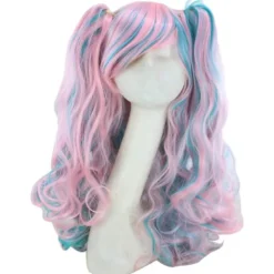 Falska lockar lockiga vågiga peruker Cosplay fest peruk silke peruker hår peruker full W> Peruker