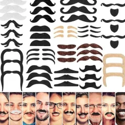 Falska mustascher, 48 stycken självhäftande nyhet falska skägg vuxna barn återanvändbara><noscript><img width=