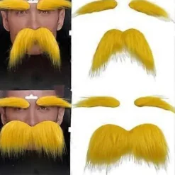 Falska Skägg Mustasch och Ögonbryn Set, Gula Mustascher Ögonbryn Självhäftande Skägg för Barn Vuxen Halloween Jul> Tillbehör