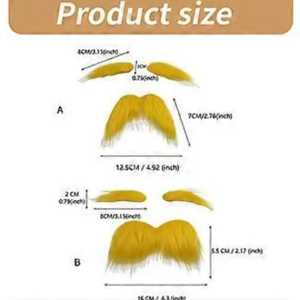Falska Skägg Mustasch och Ögonbryn Set, Gula Mustascher Ögonbryn Självhäftande Skägg för Barn Vuxen Halloween Jul> Tillbehör