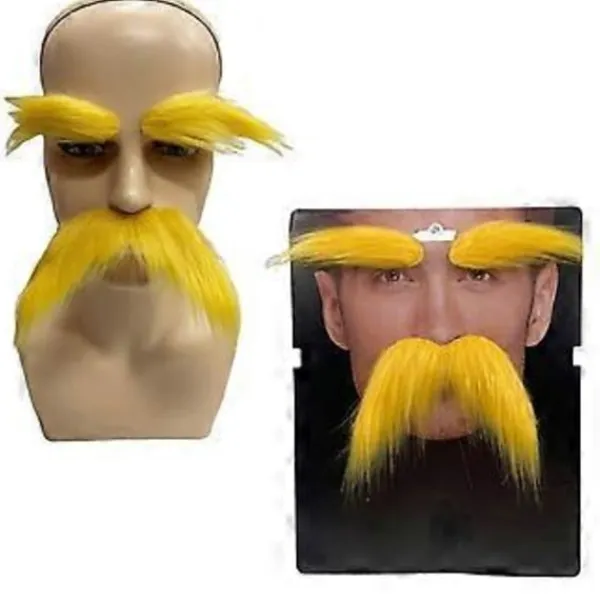 Falska Skägg Mustasch och Ögonbryn Set, Gula Mustascher Ögonbryn Självhäftande Skägg för Barn Vuxen Halloween Jul> Tillbehör