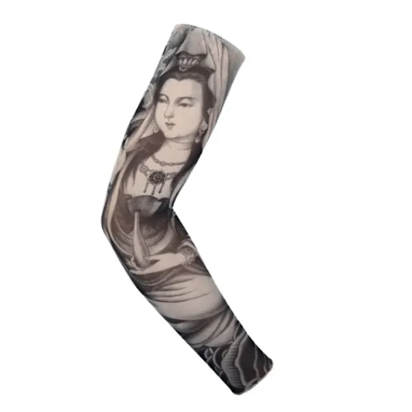 Falska tillfälliga tatueringsärmar Vuxna Kvinnor Män Slip on Elastiska Armstrumpor Unisex Party Halloween Tatuering Biker Sun Block 1 Par-GKK013> Smink
