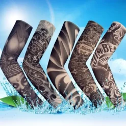 Falska tillfälliga tatueringsärmar Vuxna Kvinnor Män Slip on Elastiska Armstrumpor Unisex Party Halloween Tatuering Biker Sun Block 1 Par-GKK006> Smink