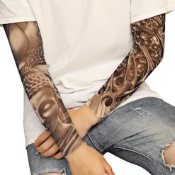 Falska tillfälliga tatueringsärmar Vuxna Kvinnor Män Slip on Elastiska Armstrumpor Unisex Party Halloween Tatuering Biker Sun Block 1 Par-GKK006><noscript><img width=