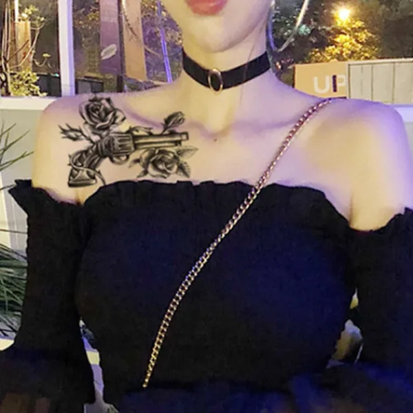 Fashion Tattoo Sticker Temporary Black Roses Design Full Flower Arm Big Fake Tattoo Sticker Body Art Decal Qinhai 2> Smink