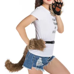 Faux pälsräv svans katt varg cosplay kostym set plysch mask fluffiga tass handskar Halloween jul(räv)><noscript><img width=