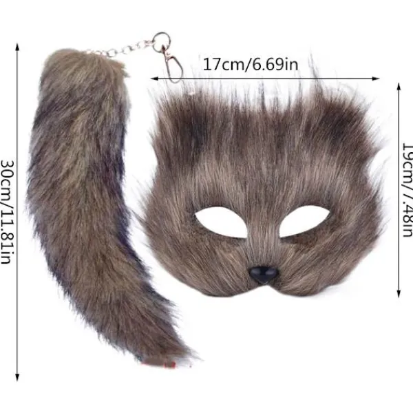Faux Pälsrävar Svans Katter Mask Therian Mask och Svans Halloween Cosplays Fest-WELLNGS> Masker