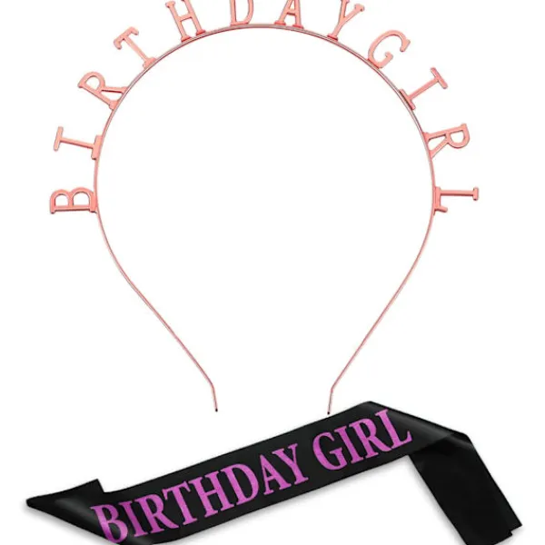 Födelsedagshuvudbonad Tiara Flicka Guld Satin Födelsedagsskärp för Festdekorationer (Roséguld)> Huvudbonader