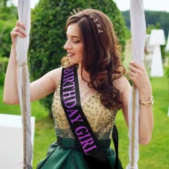 Födelsedagshuvudbonad Tiara Flicka Guld Satin Födelsedagsskärp för Festdekorationer (Roséguld)> Huvudbonader