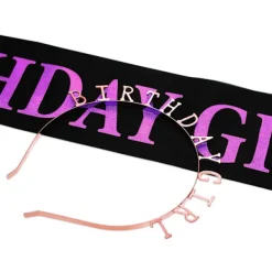 Födelsedagshuvudbonad Tiara Flicka Guld Satin Födelsedagsskärp för Festdekorationer (Roséguld)><noscript><img width=