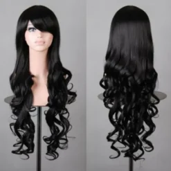 Fest Kvinnor Anime Cosplay Big Wave Peruk Konstgjord Peruk Black> Peruker