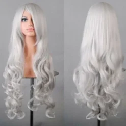 Fest Kvinnor Anime Cosplay Big Wave Peruk Konstgjord Peruk Sliver white> Peruker