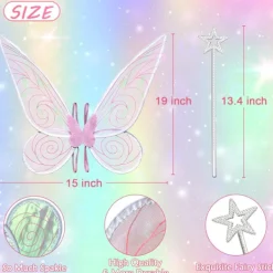 Fägringvingar för Vuxna, Fjärilsvingar för Kvinnor och Flickor Halloween Juldräkt Glittrande Änglavingar Klä Upp Party Favorit (Rosa-1)> Tillbehör